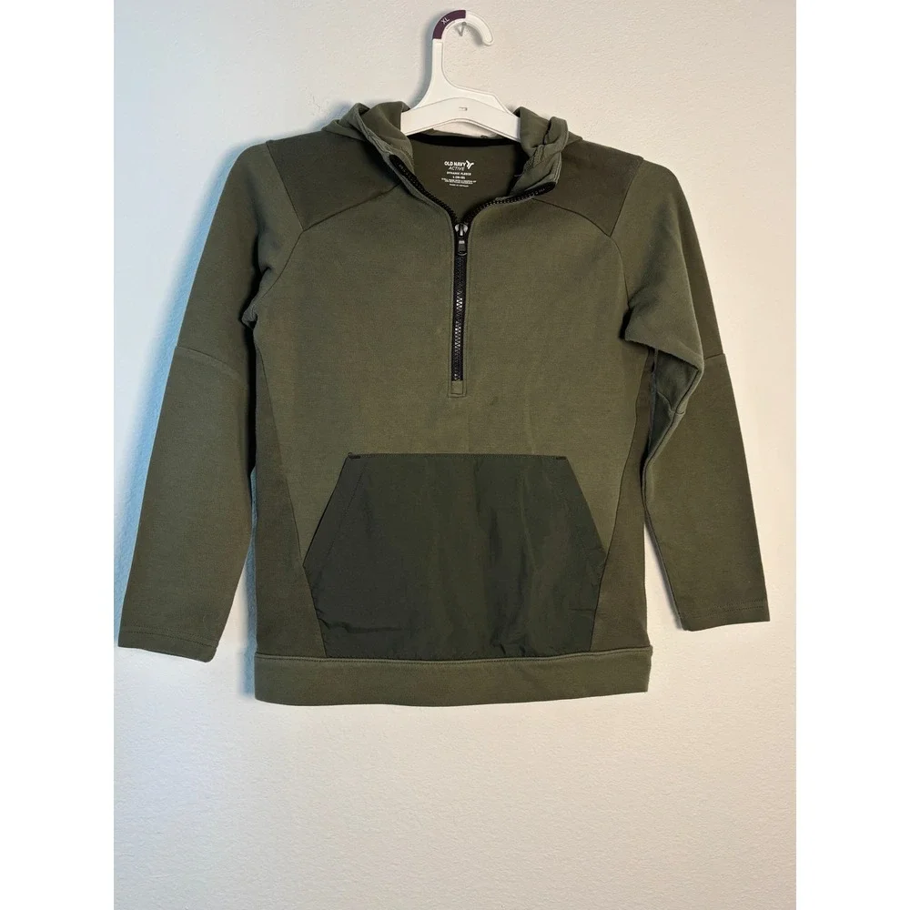 Old Navy Active Boys Dynamic Fleece Quarter Zip Hoodie Olive Green Large 10-12